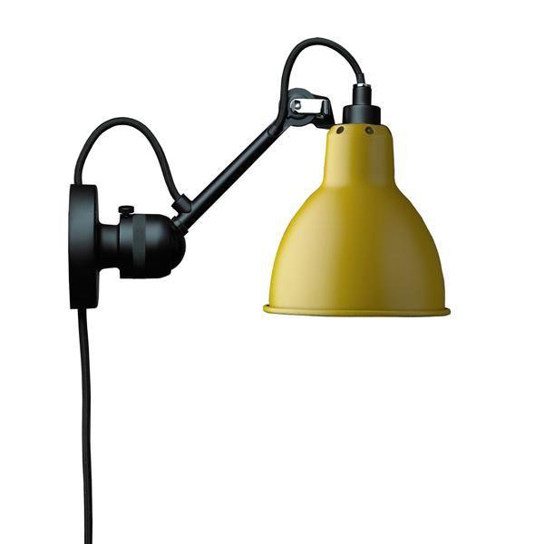 Lampe Gras N304 Væglampe Mat Sort & Mat Gul Med Ledning - Lampe Gras