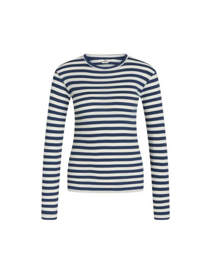 Mads Nørgaard - 2x2 Stripe Tuba bluse  - blå - Size (l) - Mads Nørgaard