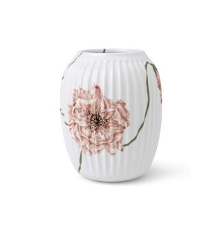 Kähler - Hammershøi poppy vase, hvid m. deko - H: 21 cm. - Kähler