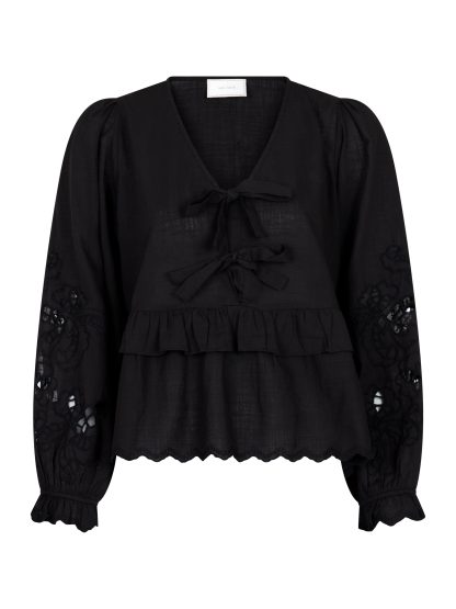 Neo Noir - Eden Embroidery bluse  - sort - Size (36) - Neo Noir