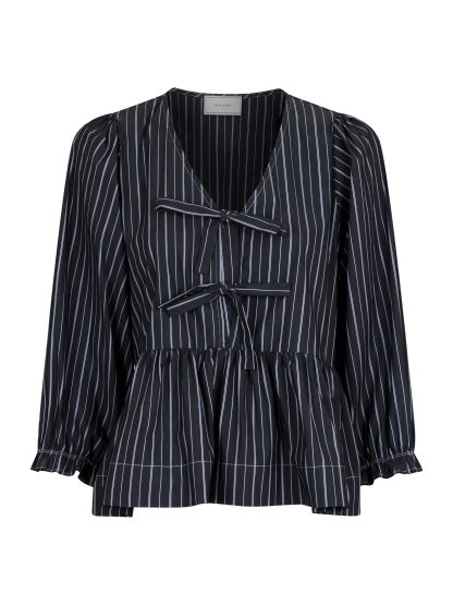 Neo Noir - Bella Double Stripe bluse  - grå - Size (36) - Neo Noir