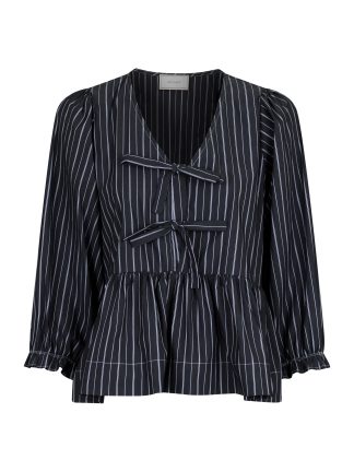 Neo Noir - Bella Double Stripe bluse  - grå - Size (38) - Neo Noir