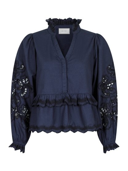 Neo Noir - Kimmo Embroidery bluse  - blå - Size (38) - Neo Noir