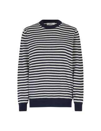 Mads Nørgaard - Kasey Eco Wool stripe striktrøje  - blå - Size (s) - Mads Nørgaard