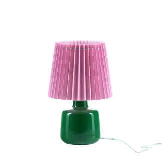 Bahne Interior - Plisseret bordlampe, grøn/pink - H31 cm. - Bahne Interior