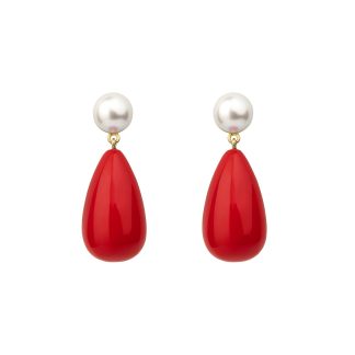 Eshvi - Drop øreringe - Red/Pearl - Eshvi