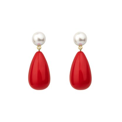 Eshvi - Drop øreringe - Red/Pearl - Eshvi