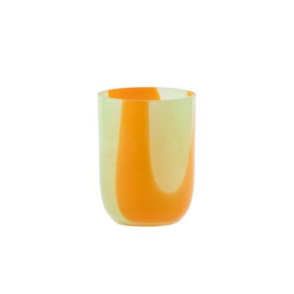 Kodanska - Flow Tumbler glas, Green/Orange Stripes - 25 cl. - Kodanska