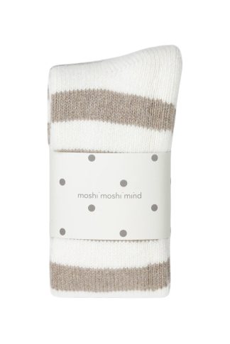 Moshi Moshi Mind - polar stripe uldstrømper - ecru / taupe - Moshi Moshi Mind