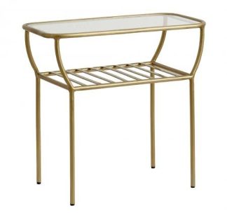 Nordal - Chic sidebord i jern med glas, guldfarvet - 50x25 cm. - Nordal